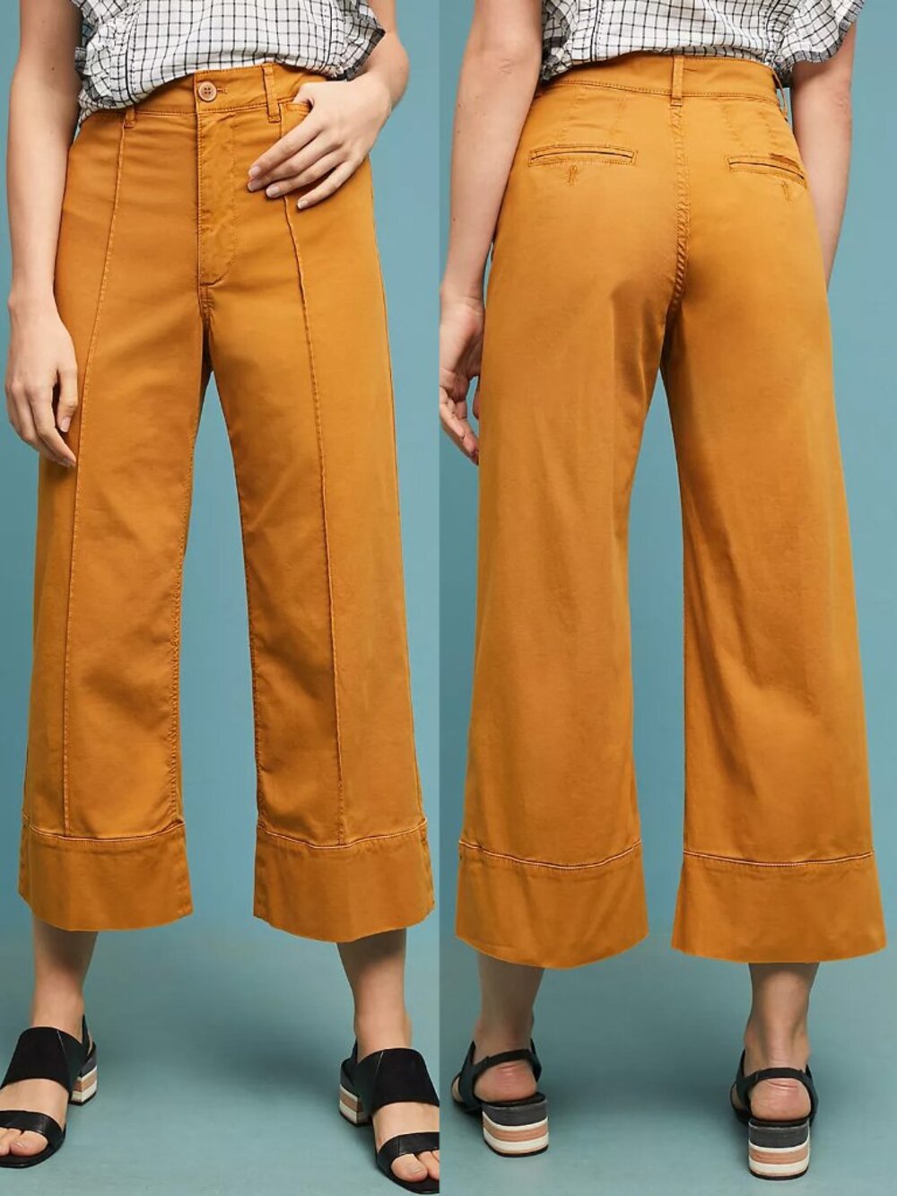 By Anthropologie Cropped Wide-Leg Chino Pants Size 26 Golden Honey $110 Chino